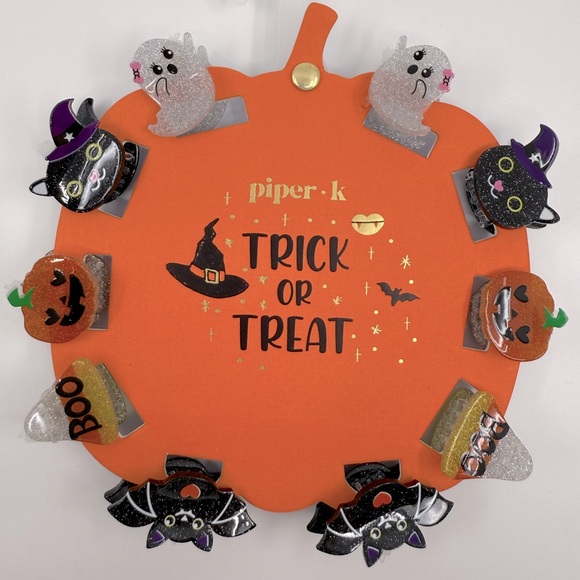 Piper K Accessories - Halloween Hair Clips set with Ghosts, Cat, Candy Corn, Bat & Pumpkins by Piper K